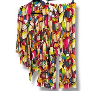 Rossi Roma Vtg Y2K 3pc Outfit Jacket Pants Set Sz Medium Artsy Lagenlook Crinkle